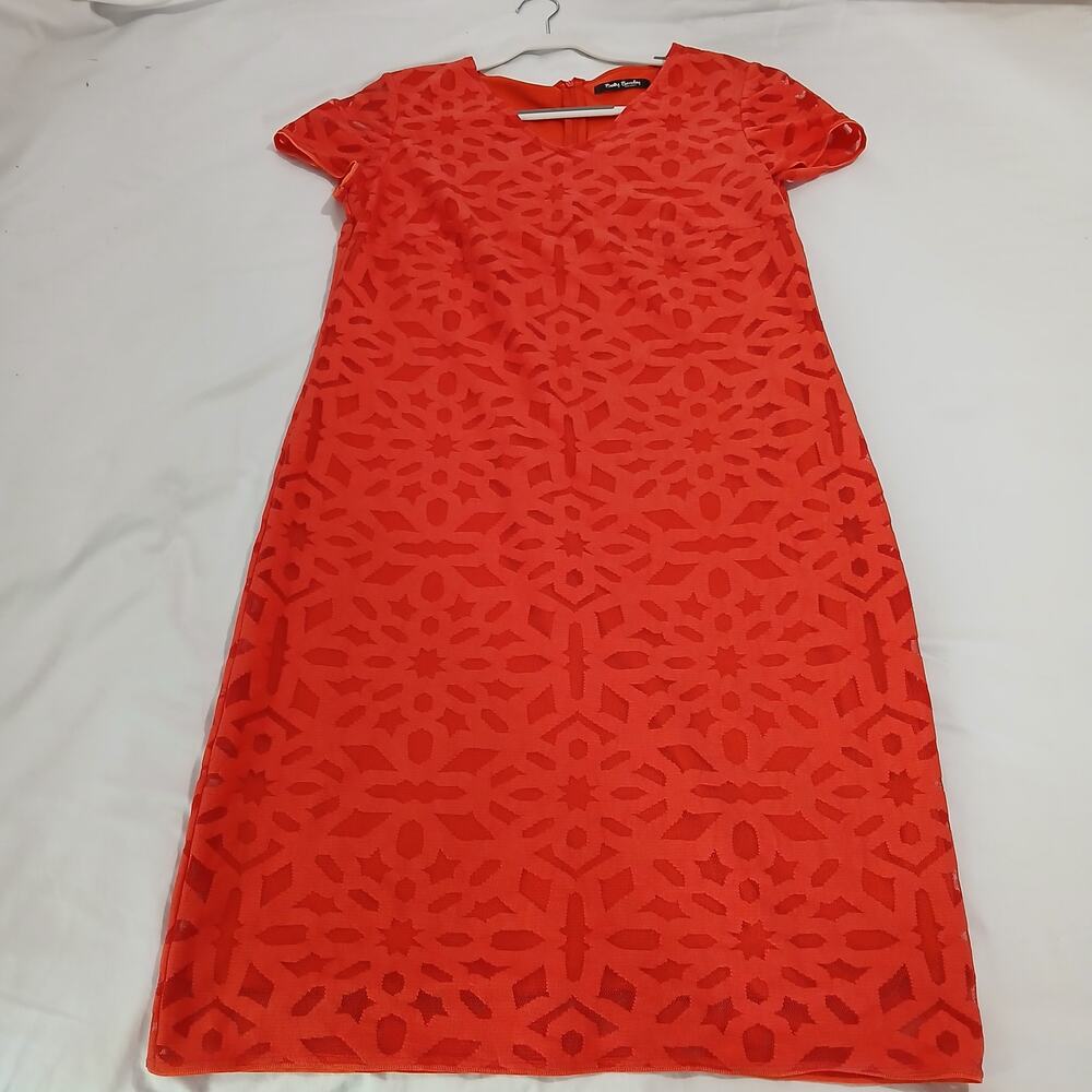 Betty Barclay Dresses 12 short-sleeve v-neck geometric-lace lined pumpkin dress - Picture 5 of 12